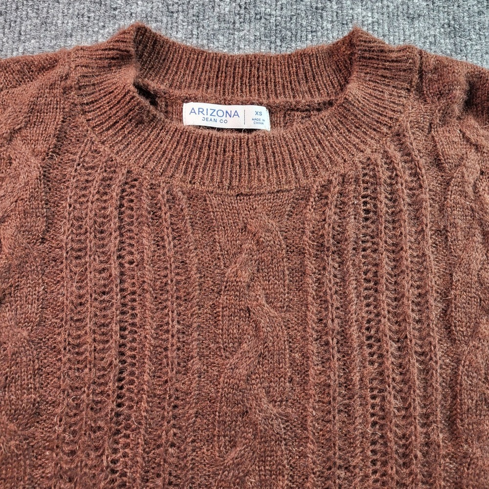Arizona Jean Co Womens‎ XS Brown Cable Knit Long Sleeve Cropped Sweater